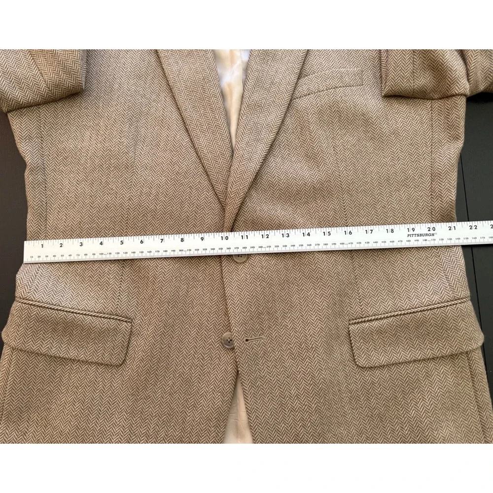 Alan Lebow Herringbone Sport‎ Coat Mens 44R Tan Wool Cashmere Blazer Jacket